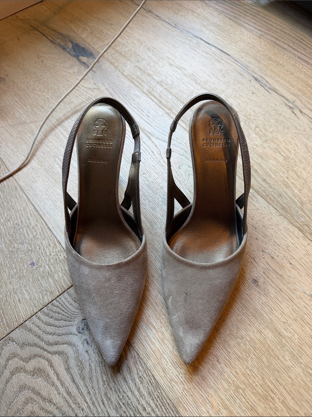 Brunello Cucinelli Suede Crystal Embellishments Slingback Pumps Size: 10.5